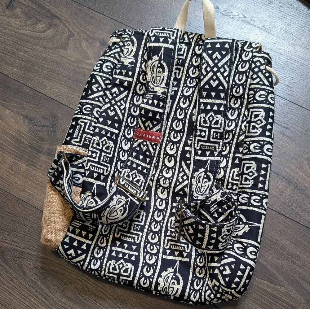 Taa Luma Totes Black Cream Patterned Boho Backpack